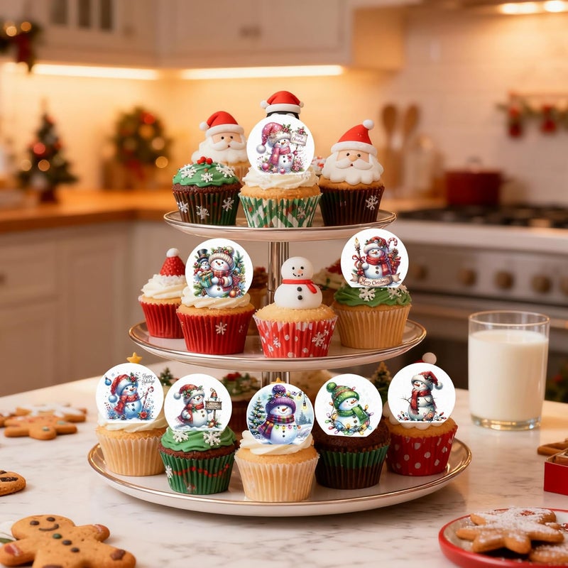 Fyeoxle 36PCS Edible Snowman Cupcake Toppers Wafer Paper Winter Snowman Cupcake Picks for Holiday Theme Christmas Party Baby Shower Birthday Supplies - Image 5